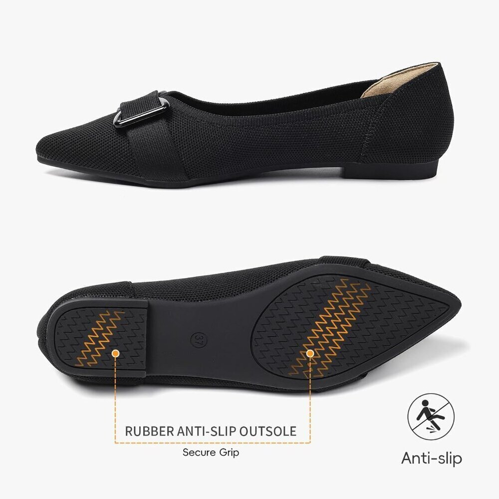 Women's Pointed Toe Flats Arch Support Dress Shoes Work Causal Ballets Black - Picture 5 of 9